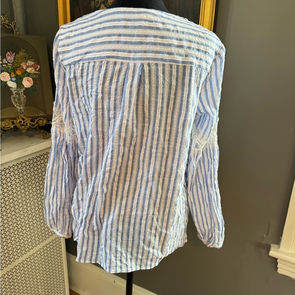 BCBG MAZAZRIA faux wrapped top in blue and white stripe - Picture 9 of 11